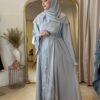 Luxus Krepp-Internet-Abaya in Grau mit Glitzerakzenten