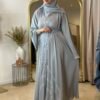Luxus Krepp-Internet-Abaya in Grau mit Glitzerakzenten