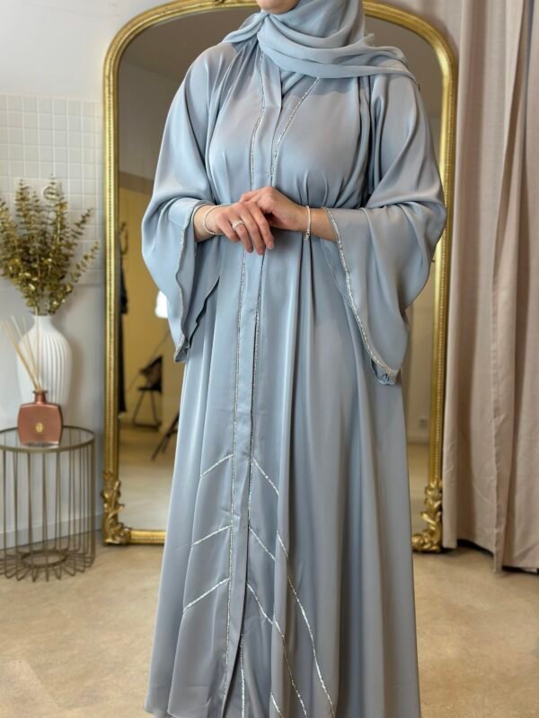 Luxus Krepp-Internet-Abaya in Grau mit Glitzerakzenten