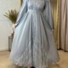 Luxus Krepp-Internet-Abaya in Grau mit Glitzerakzenten