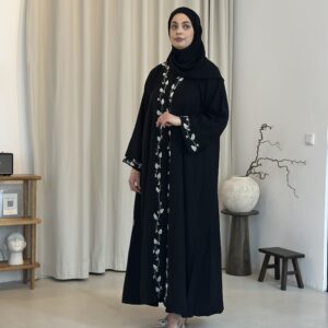 img_1192 Luxus Krepp-Internet-Abaya in Grau mit Glitzerakzenten