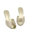 Luxury open _Toe Heeled Mules with Rhinestone Accents Gold