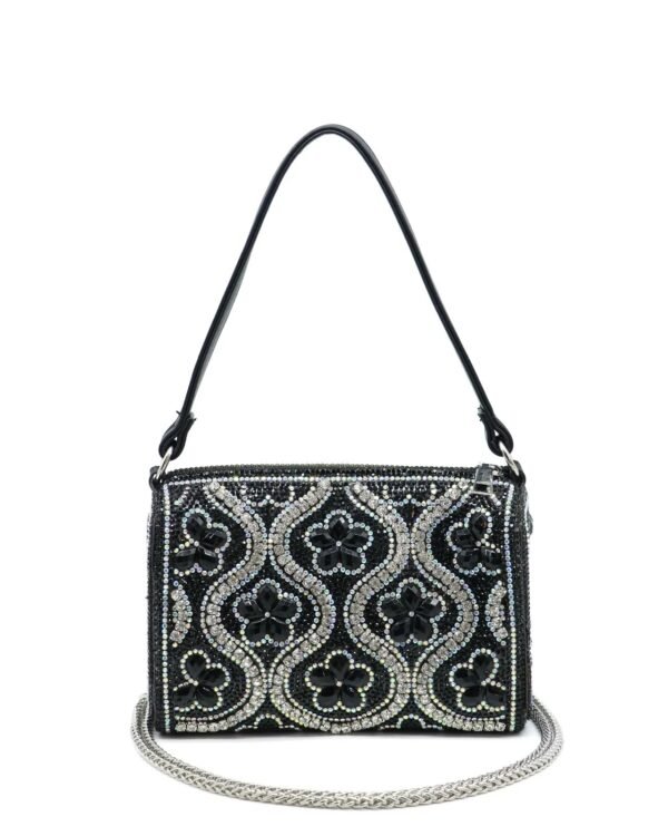 Crystal flowers clutch in black