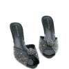 Luxury open _Toe Heeled Mules with Rhinestone Accents Black