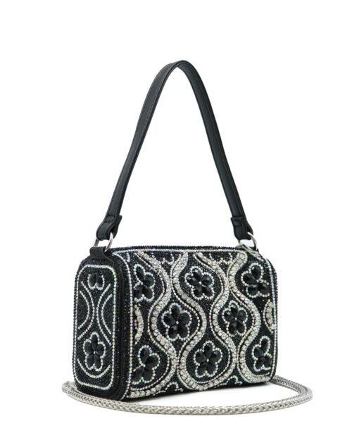Crystal flowers clutch in black