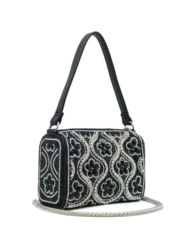 Crystal flowers clutch in black