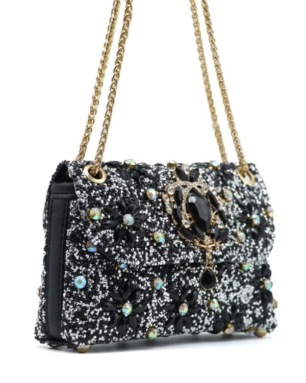 Clutch with fancy crystals in black