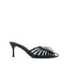 Crystal flowers Thin Heel Sandals Black
