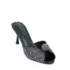 Luxury open _Toe Heeled Mules with Rhinestone Accents Black