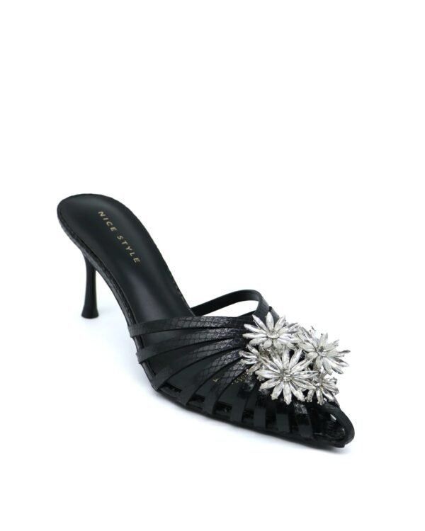 Crystal flowers Thin Heel Sandals Black