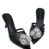 Crystal flowers Thin Heel Sandals Black