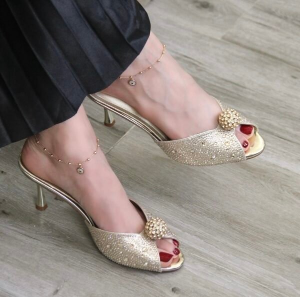 Luxury open Heeled with Rhinestone Accents Gold