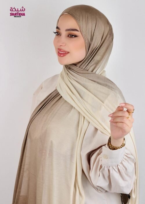 حجاب ماربل قطن باللون الزيتي والبيج