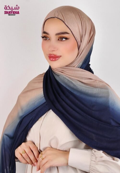 حجاب ماربل قطن باللون الكحلي والبيج