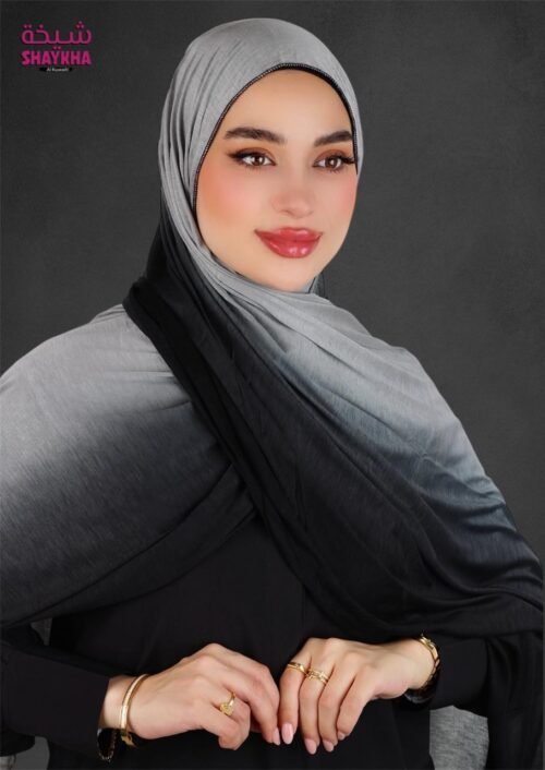 حجاب ماربل قطن باللون الأسود والرمادي