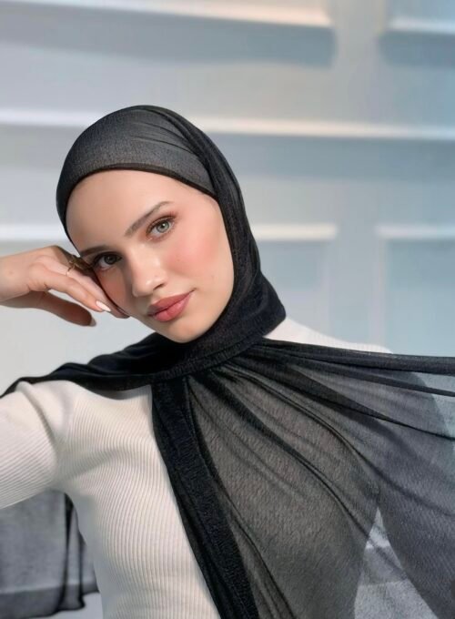حجاب كشمير اسود سادة