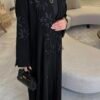 Elegante Bestrickte Abaya in Schwarz mit Muster Details