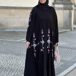 img_4979-2 Luxus Krepp-Internet-Abaya in Grau mit Glitzerakzenten